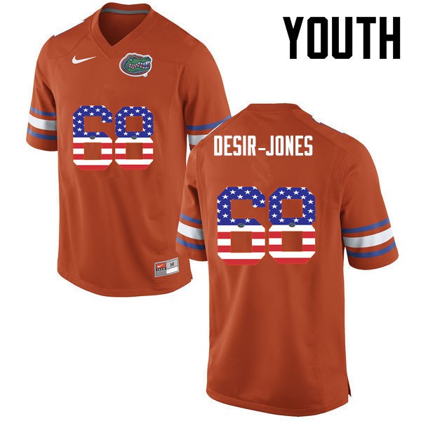 Florida Gators Youth #68 Richerd Desir Jones College Football USA Flag Fashion Orange